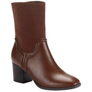 Style & Co Queenyy Faux Leather Zip Mid-Shaft Boots 9 Memory Foam Cognac